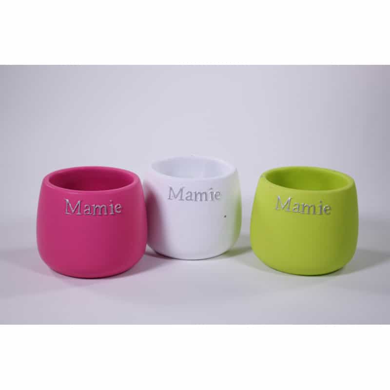 Pot rond céramique multicolors "Mamie" D. 13 x H. 10,5 cm Pot rond céramique multicolors "Mamie" D. 13 x H. 10,5 cm
