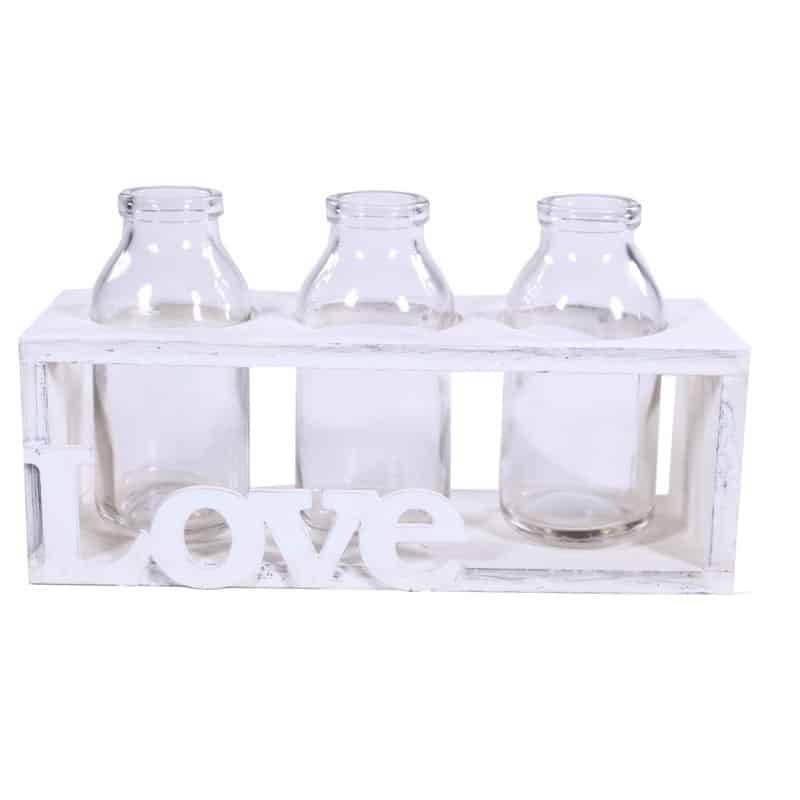 Support bois LOVE et ses 3 bouteilles Support bois LOVE et ses 3 bouteilles