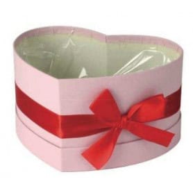 Boite cœur cartonné rose avec nœud rouge
