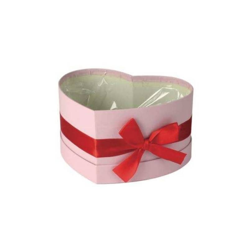 Boite cœur cartonné rose avec nœud rouge Boite cœur cartonné rose avec nœud rouge