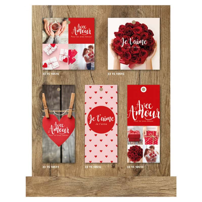 Mini présentoir bois 60 cartes Saint Valentin Mini présentoir bois 60 cartes Saint Valentin