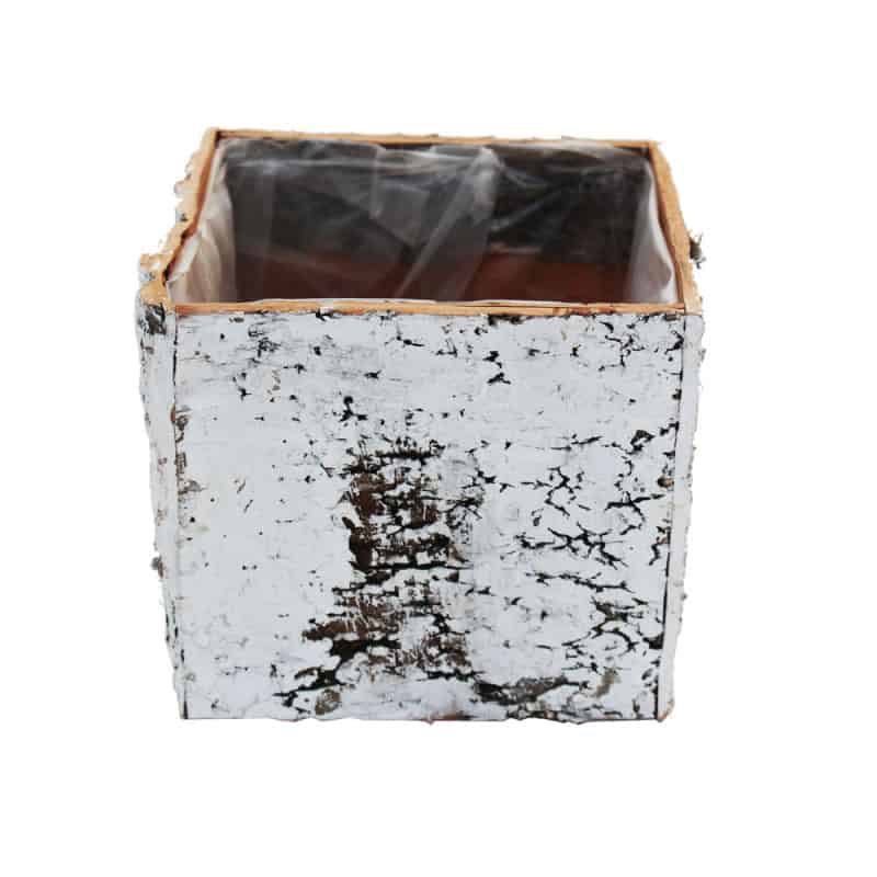 Pot carré écorce de bois blanchi contenant naturel - Grossiste ecorce