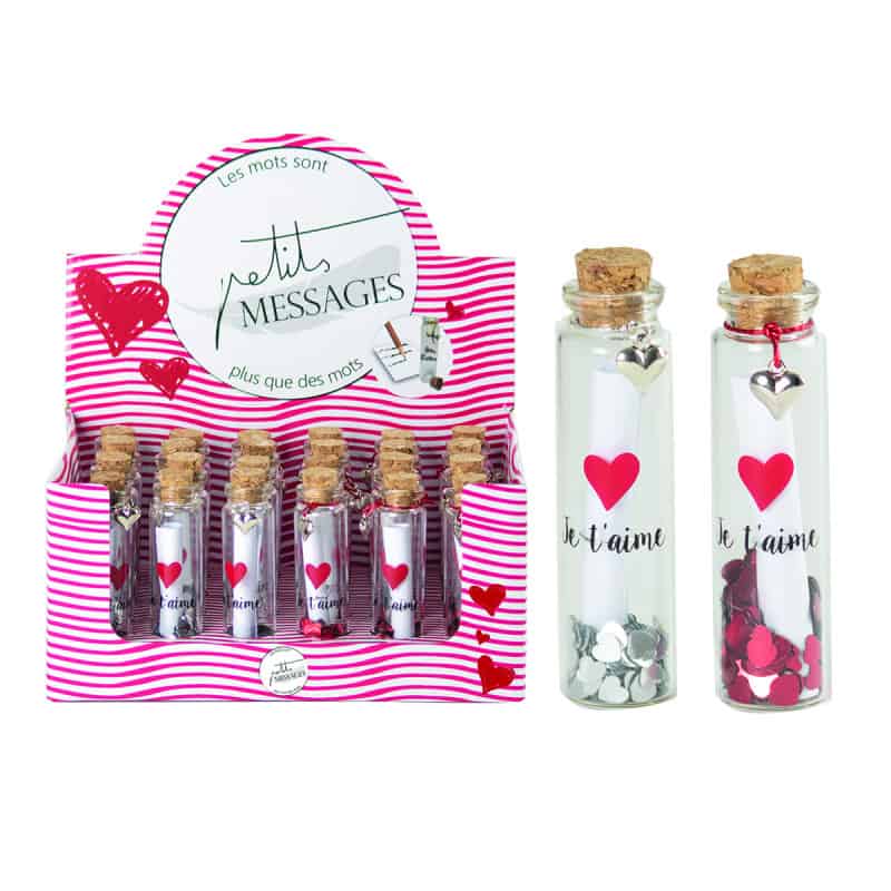 24 flacons à message "Je t'aime" Saint-Valentin - Grossiste fleuriste 24 flacons à message "Je t'aime" Saint-Valentin - Grossiste fleuriste
