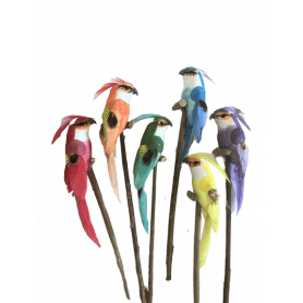 Perroquets sur pic en bois Brigette - Composition florale déco