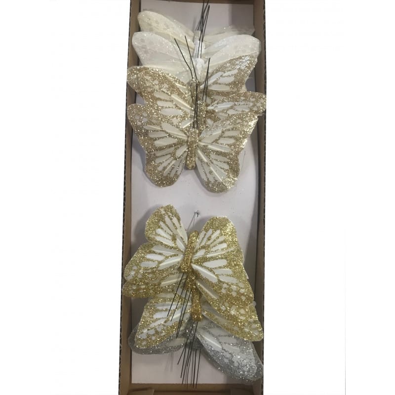 12 papillons à piquer pailletés  - Grossiste fleuriste matériel décoration