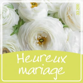 Étiquettes adhésives Heureux mariage - Composition florale déco mariage