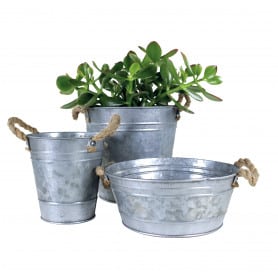 Coupe ronde zinc avec poignée corde Milton - décoration fleuriste