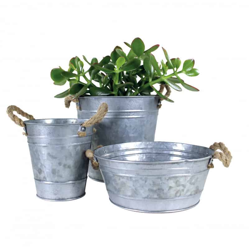 Coupe ronde zinc avec poignée corde Milton - décoration fleuriste