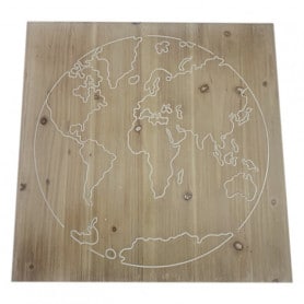 Carte du monde sur support en bois - Décoration vitrine grossiste