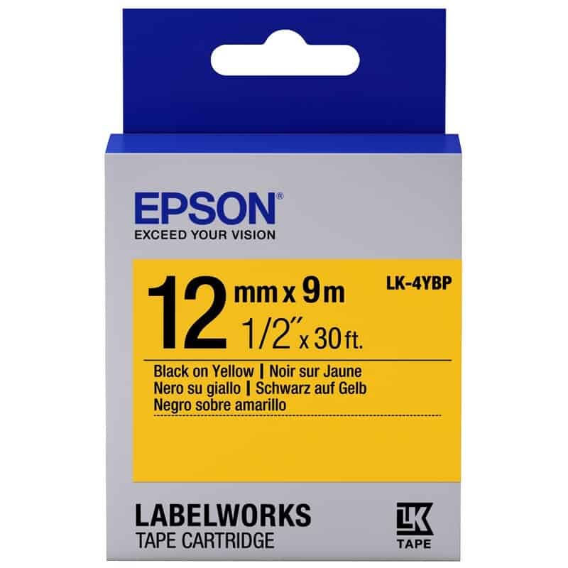 Epson LK-4YBP ruban d'étiquettes - noir sur jaune pastel 12 mm - grossiste imprimante deuil