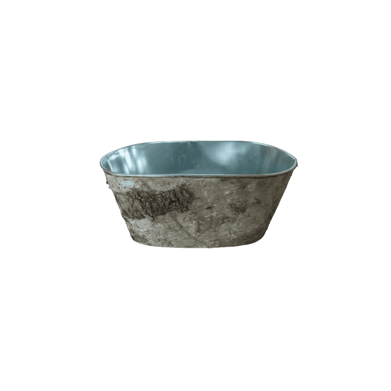 Jardinière zinc ovale écorce - grossiste accessoires fleuriste Jardinière zinc ovale écorce - grossiste accessoires fleuriste