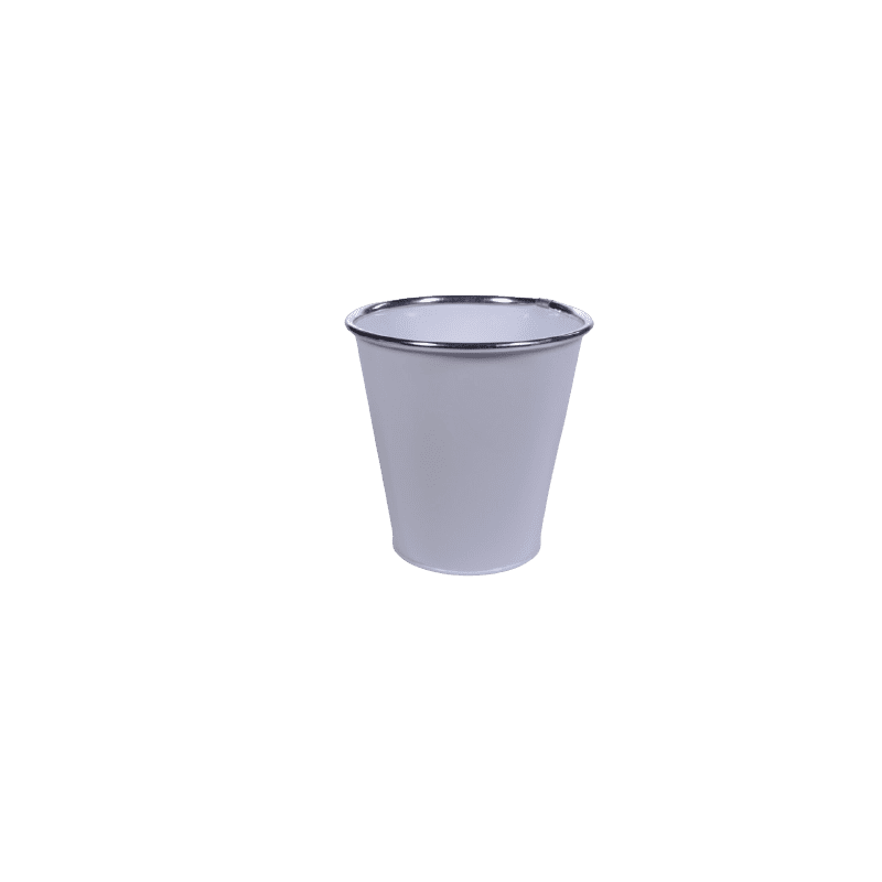 Pot rond métal rebord chrome D. 10,5 x H. 10 cm Pot rond métal rebord chrome D. 10,5 x H. 10 cm