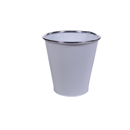 Pot rond métal rebord chrome D. 10,5 x H. 10 cm
