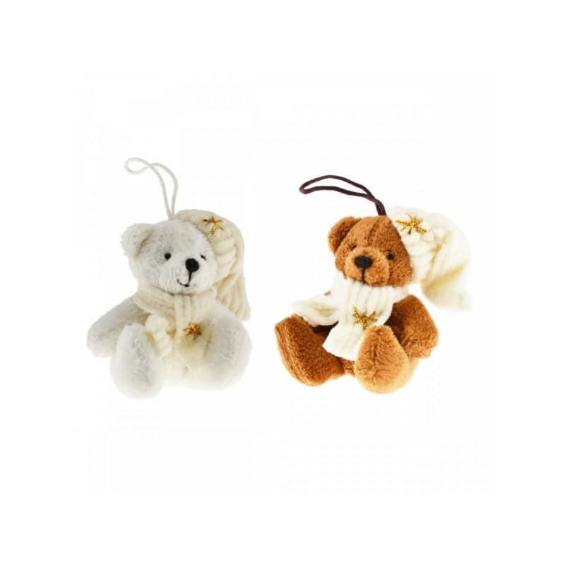 Ours écharpe et bonnet étoile - Blanc / marron - 8cm - grossiste fleuriste noel Ours écharpe et bonnet étoile - Blanc / marron - 8cm - grossiste fleuriste noel