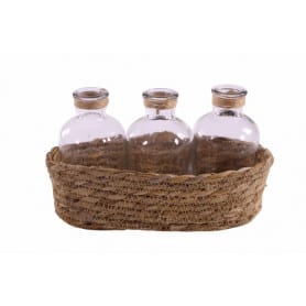 Mini panier et 3 bouteilles en verre - Grossiste fleuriste déco rose