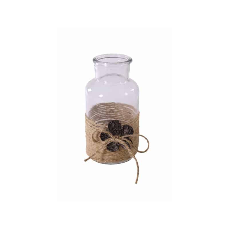 Bouteille en verre cordage et fleurs - Grossiste fleuriste déco design