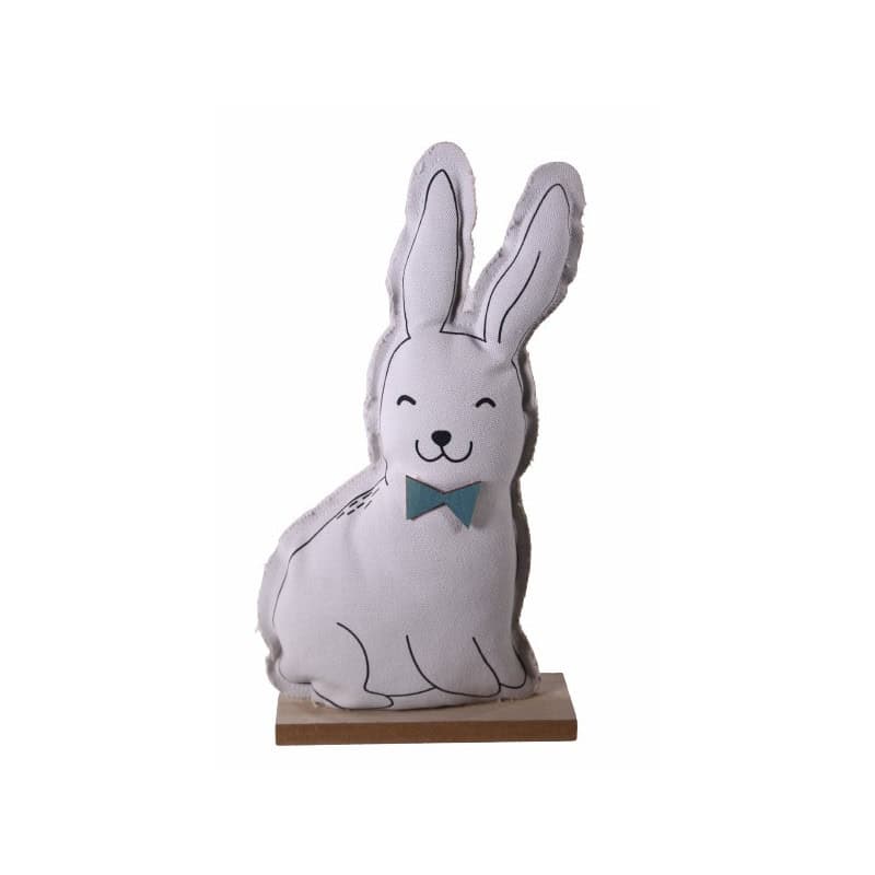 Lapin en tissu socle bois - Grossiste fleuriste décoration tendance