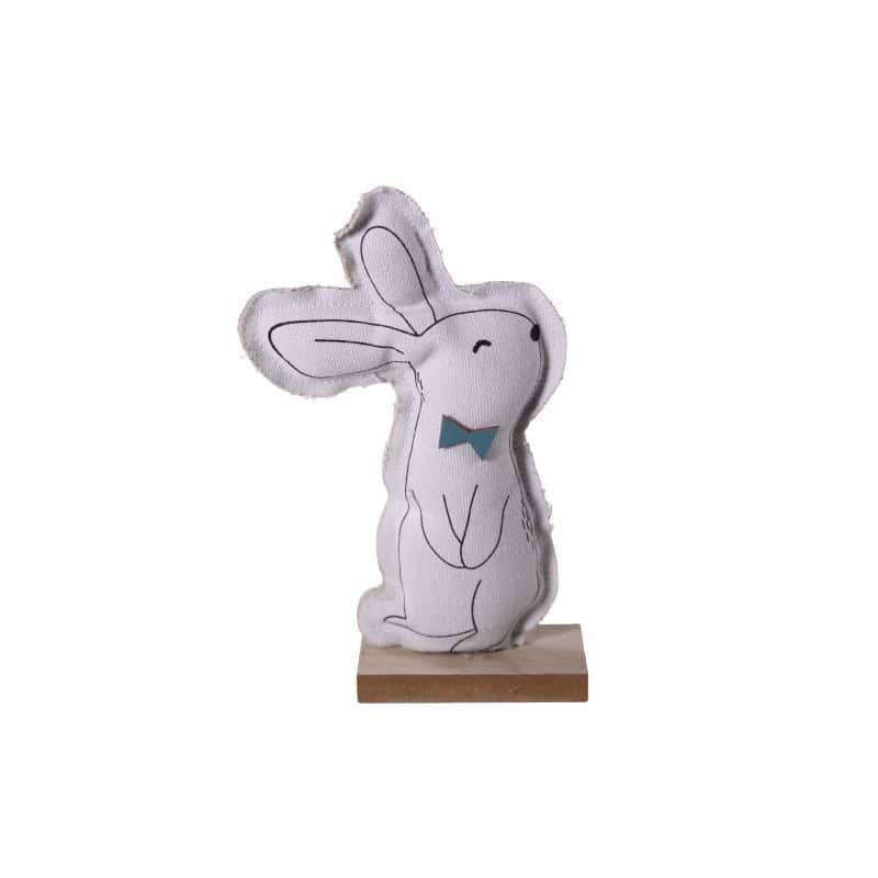 Lapin en tissu socle bois - Grossiste fleuriste décoration tendance