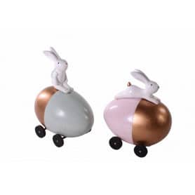 Lapin en céramique voiture œuf - Grossiste fleuriste déco tendance