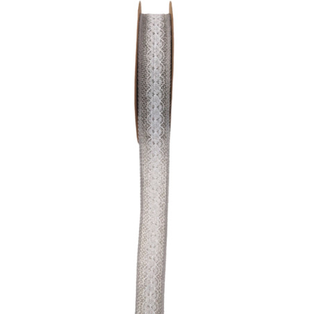 Ruban jute et dentelle Sophy - blanc - grossiste ruban fleuriste