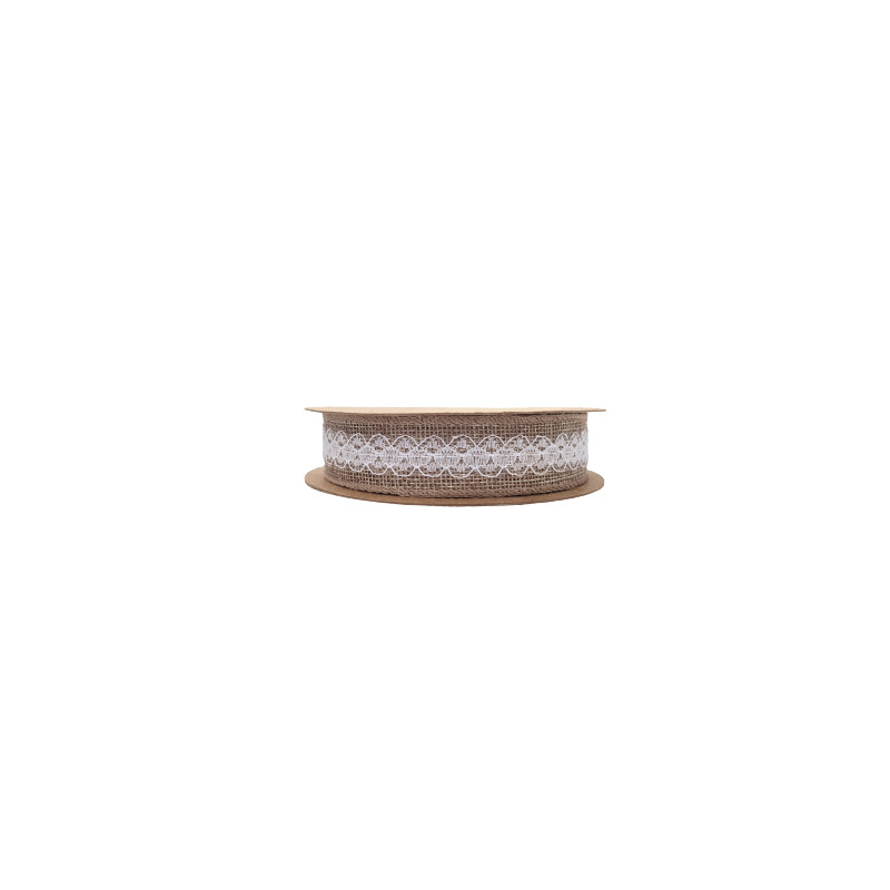 Ruban jute et dentelle Sophy - blanc - grossiste ruban fleuriste