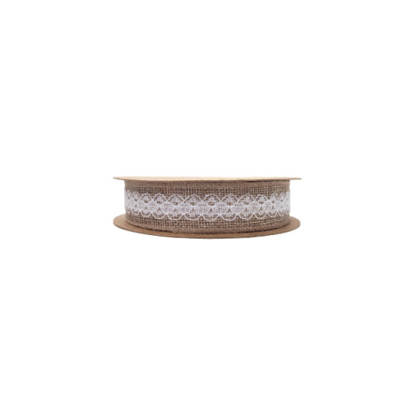 Ruban jute et dentelle Sophy - blanc - grossiste ruban fleuriste