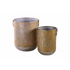 Set de 2 cache-pots ronds en métal - Grossiste rose éternelle décoration