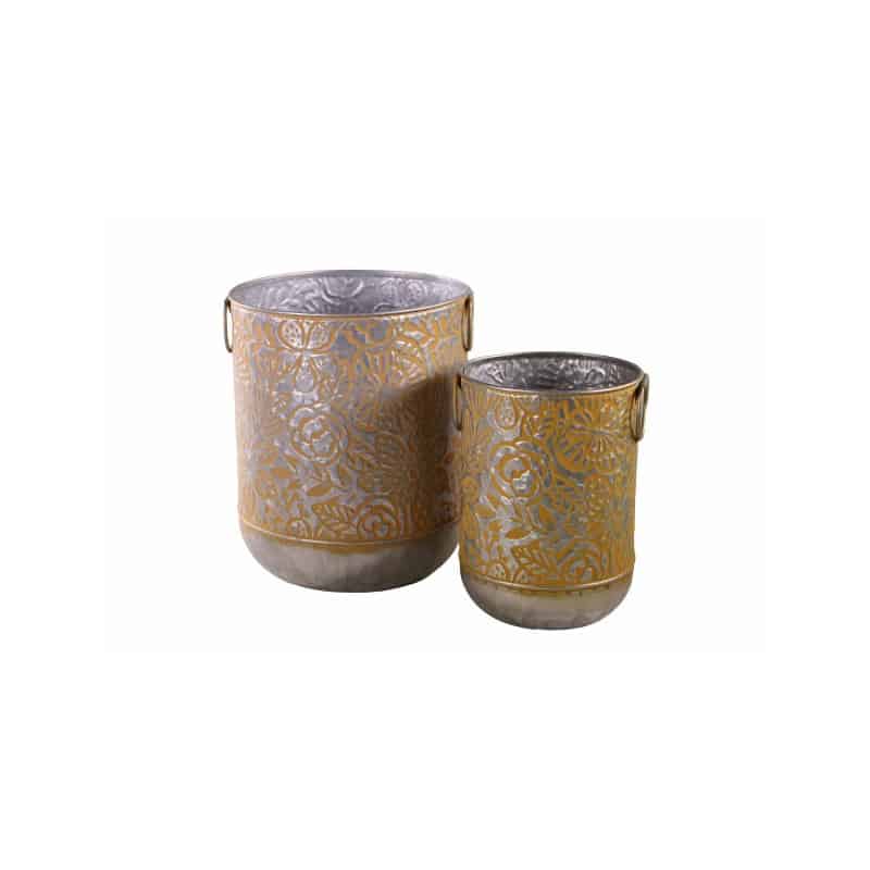Set de 2 cache-pots ronds en métal - Grossiste rose éternelle décoration Set de 2 cache-pots ronds en métal - Grossiste rose éternelle décoration