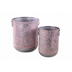 Set de 2 cache-pots ronds en métal - Grossiste rose éternelle décoration