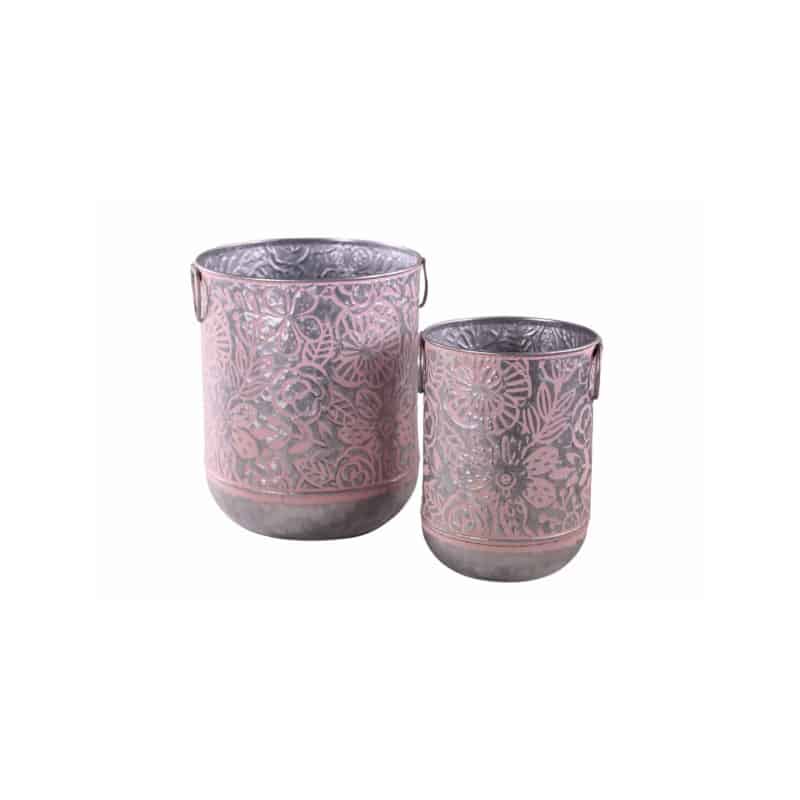 Set de 2 cache-pots ronds en métal - Grossiste rose éternelle décoration Set de 2 cache-pots ronds en métal - Grossiste rose éternelle décoration
