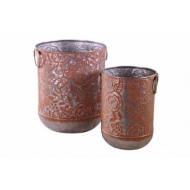 Set de 2 cache-pots ronds en métal - Grossiste rose éternelle décoration