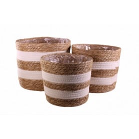 Set de 3 paniers rayés en corde - Grossiste fleuriste décoration design