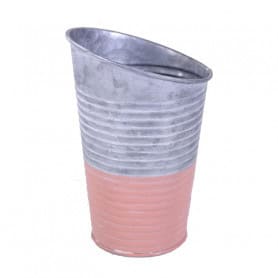 Cache-pot rond en zinc - Grossiste déco rose éternelle pot de fleurs