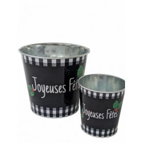 Cache-pot zinc Joyeuses fêtes - Grossiste décoration vitrine de Noel