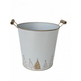 Cache-pot rond zinc anse bois - Grossiste déco tendance vitrine Noel