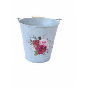 Seau en zinc avec anse fleuri - Grossiste décoration St Valentin