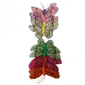 Papillons multicolores sur pic Hama - Boite de 12 - grossiste fleuriste