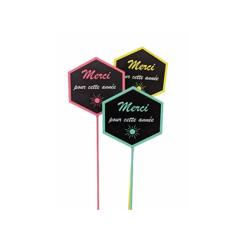 Pic ardoise losange "Merci" multi couleurs avec motifs Pic ardoise losange "Merci" multi couleurs avec motifs
