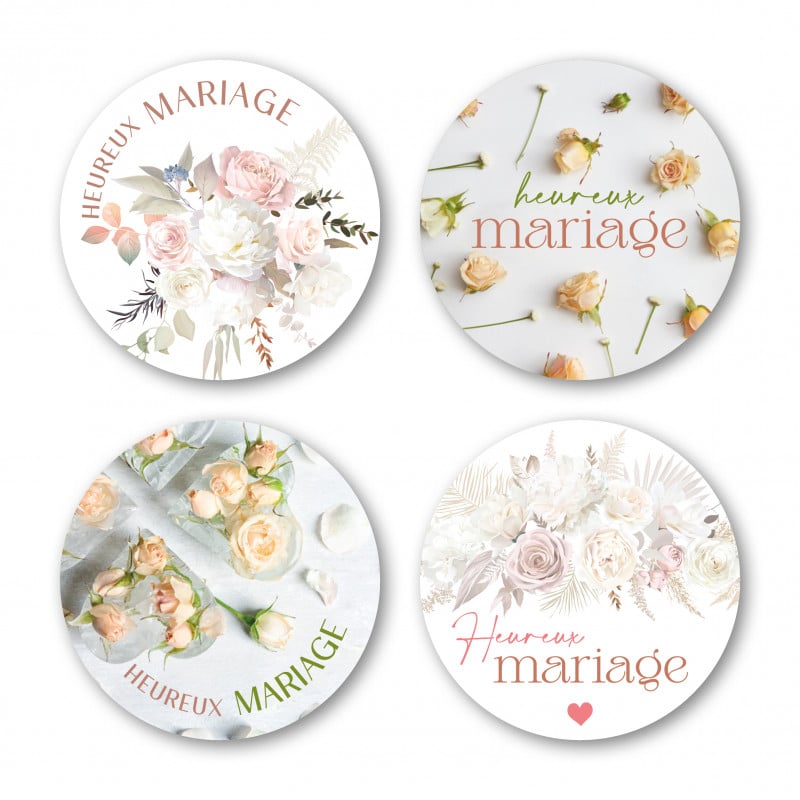 Etiquette adhésive "Heureux mariage" grossiste fleuriste Etiquette adhésive "Heureux mariage" grossiste fleuriste