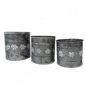 Pot cylindre zinc noël flocons contenant fleuriste