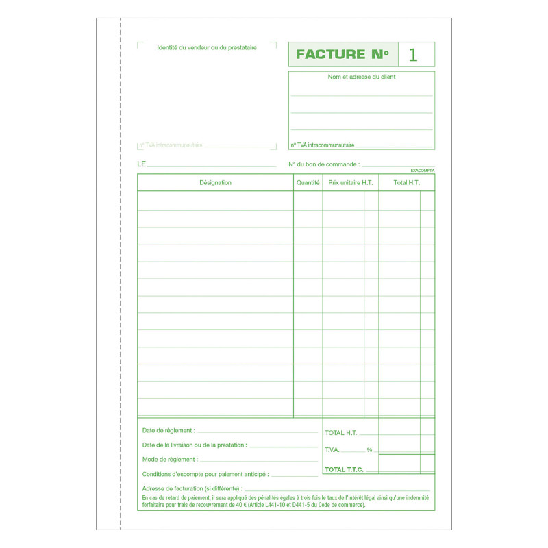 carnet factures A5 fournitures grossîtes professionnels