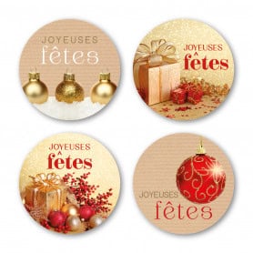 25 étiquettes autocollantes noël - joyeuses fêtes - traîneau du