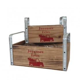 Set de 2 jardinière noël en bois contenant décoration grossiste