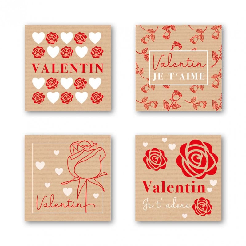 Etiquettes adhésives carrées saint valentin emballage grossiste Etiquettes adhésives carrées saint valentin emballage grossiste