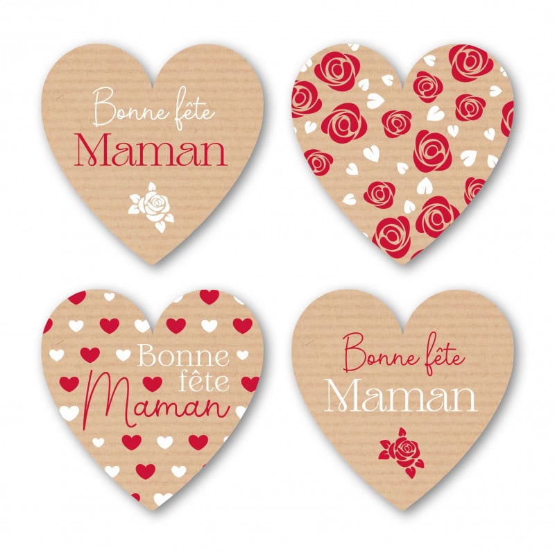 Etiquettes coeur bonne fête maman emballage fleuriste