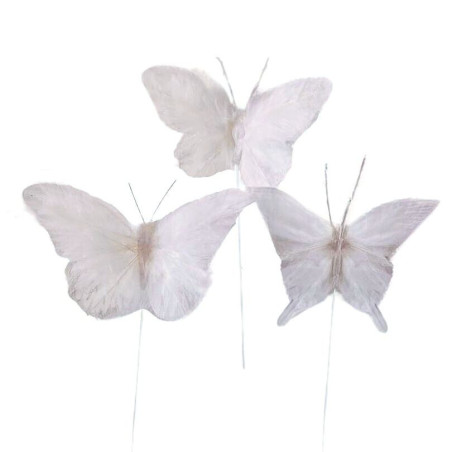 Papillons sur pics blanc accessoires décoration grossiste