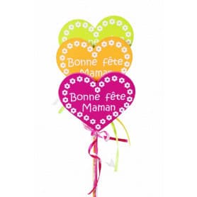 Pics bois cœur "bonne fête maman" multicoloris 8 cm