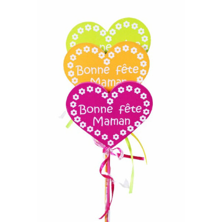 Pics bois cœur "bonne fête maman" multicoloris 8 cm