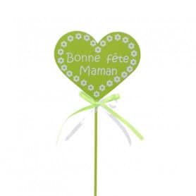 Pics bois coeur "bonne fête maman" multicoloris 8 cm