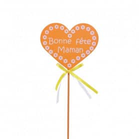 Pics bois coeur "bonne fête maman" multicoloris 8 cm